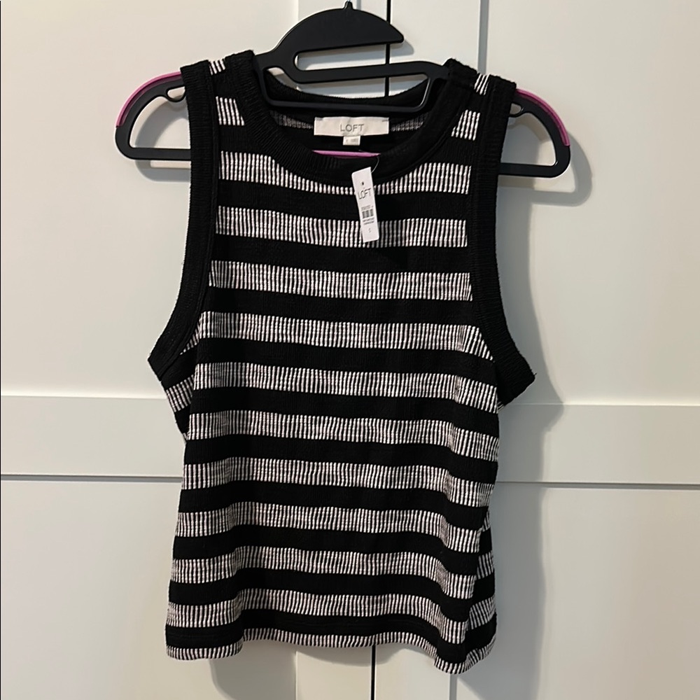LOFT Black and White Striped Muscle Tee